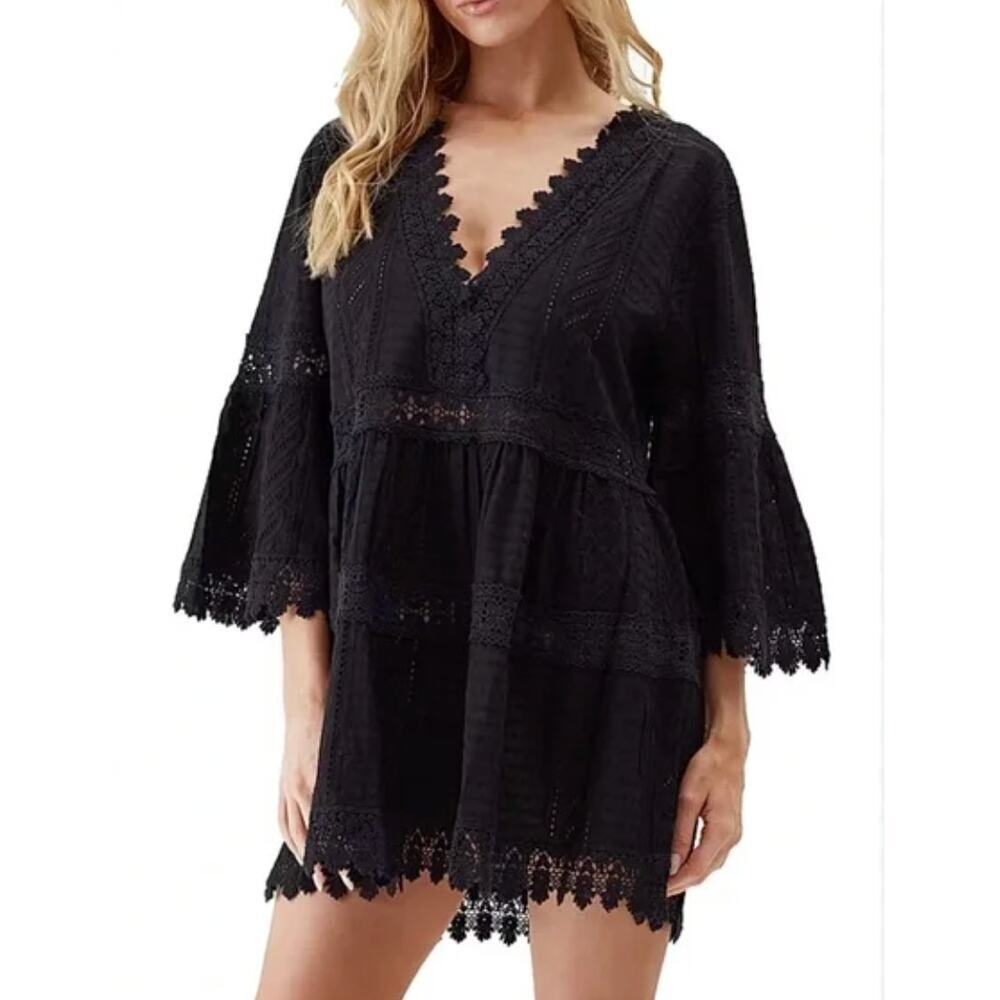 Melissa Odabash Victoria Broderie Anglaise Tiered Mini Dress Small​​